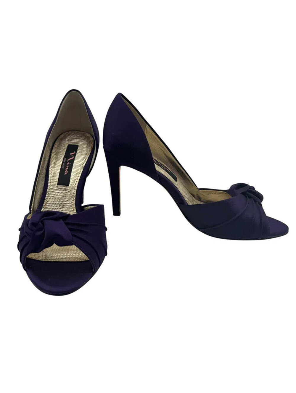 Nina Purple Satin Heels Size 7 Open Toe D’Orsay Pumps Evening Dress Shoes